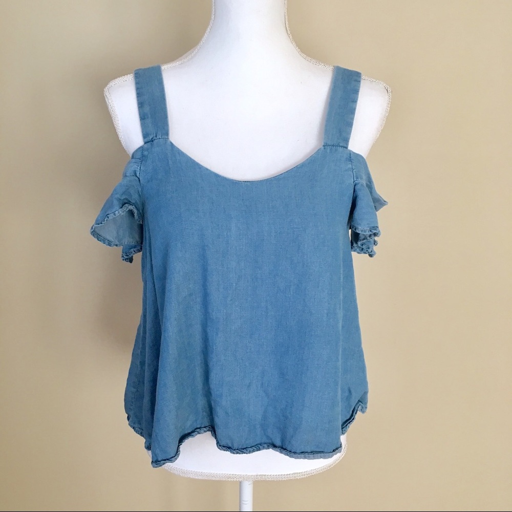 Cold shoulder chambray tank top